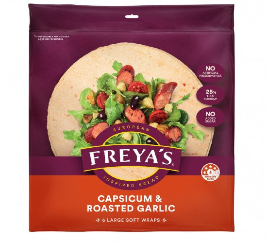 Freya’s capsicum & roasted garlic wrap large 6pk