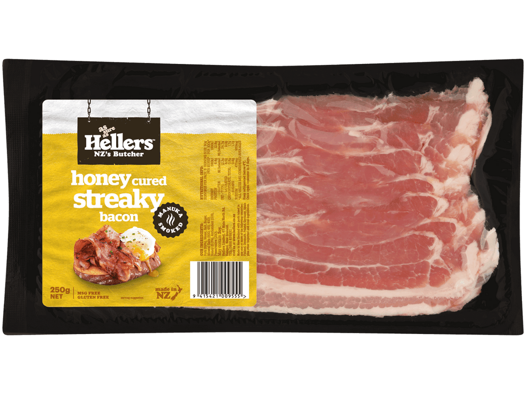 Hellers honey cured streskey bacon 250g