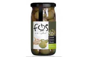 Fos Greek green olives stuffed with garlic 215g