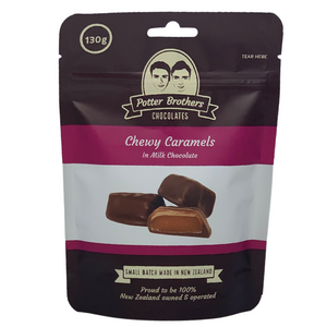 Potter brothers chewy caramels in milk chocolate 130g